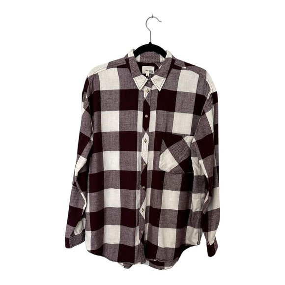 Aritiza | Wilfred Free Button Up Long Sleeves Checkered Flannel Burgundy Size L - Picture 1 of 11
